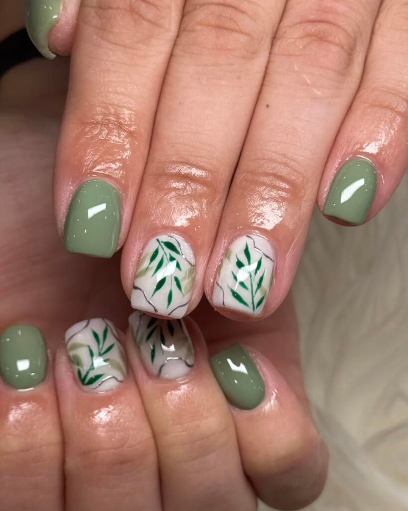 Pressed Leaf Transparent Nails