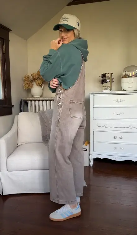 Pullover Hoodie with Denim Overalls