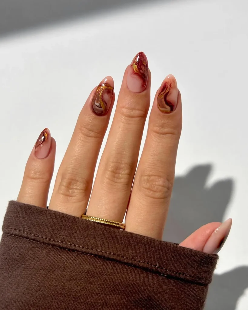 Pumpkin Spice Swirl Nails