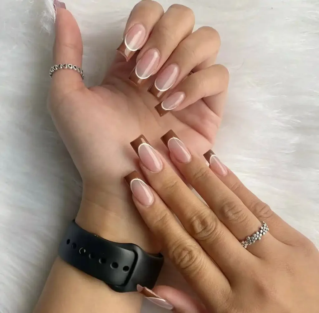 Soft Mocha Aura French Nails
