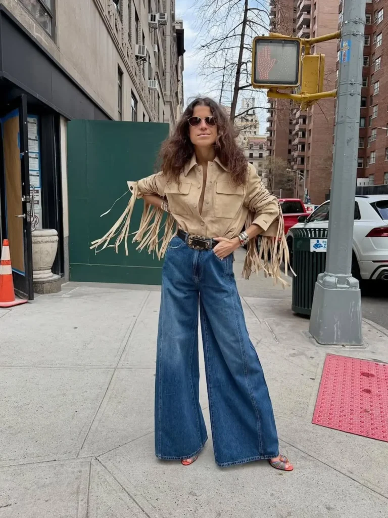Suede Fringe Jacket with Straight-Leg Denim