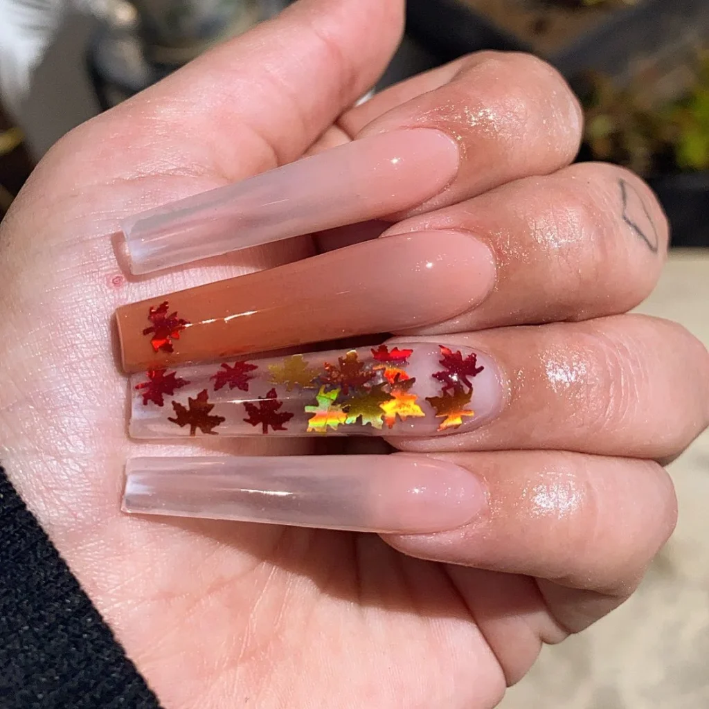 Transparent Maple Leaf Coffin Nails