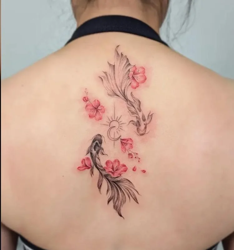 Koi Among Pink Blossoms