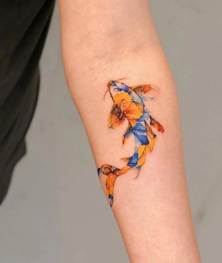 Painterly Koi in Blue and Orange
